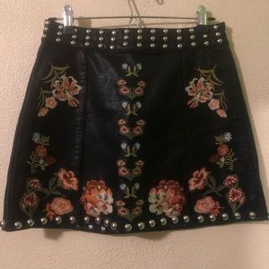 VINTAGE embroidered and studded leather skirt